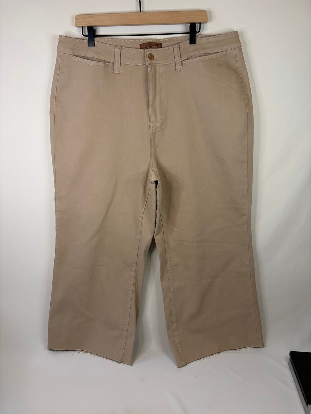 Judy Blue Jeans Women’s 20W Wide Leg High-Waist Garment Dyed Tan Raw Hem Cropped